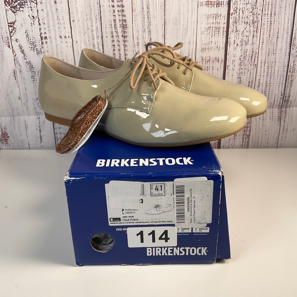 Birkenstock Saunders 41 Beige Patent Leather Lace Shoes W 10/M 8